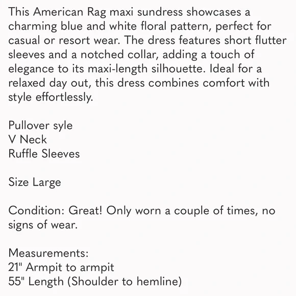 EUC American Rag Blue and White Flutter Sleeve Maxi Sundress - Picture 8 of 8